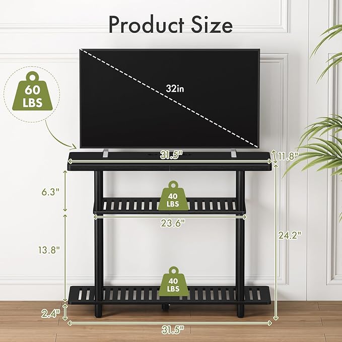 Bamboo TV Stand Small TV Stands for up to 32 Inch 3-Tier Entertainment Center TV Shelf with Storage Sturdy Corner TV Stand for Small Spaces Black