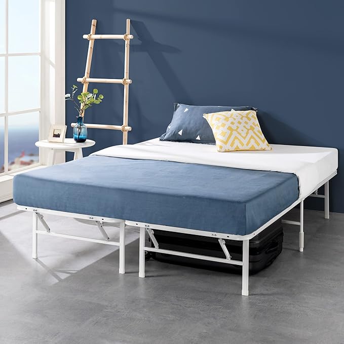 Zinus SmartBase Tool-Free Assembly Mattress Foundation 14 Inch Metal Platform Bed Frame No Box Spring Needed Sturdy Steel Frame Underbed Storage White King