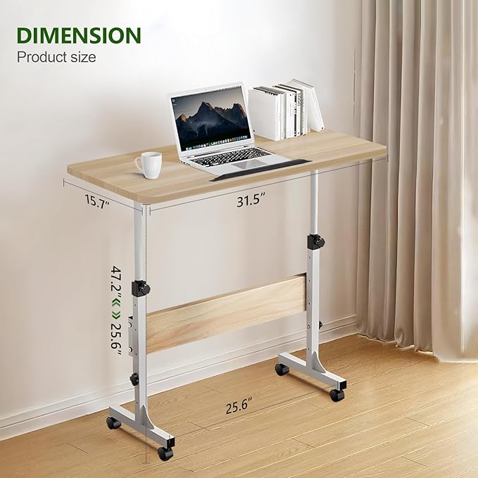 Small Standing Desk Adjustable Height Rolling Computer Desk Portable Laptop Desks with WheelsBlack