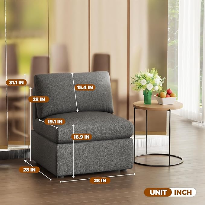 FDW Sofa Couch Deep Seat Sofa Couch 1-Seat Convertible Sofa Modular Sectional Sofa Couch for Living Room Bedroom Home Office Dark Gray