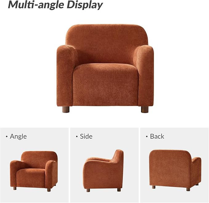 HULALA HOME Modern Accent Chair with Solid Wood Legs Creamy Style Lamb Wool Single Sofa Chair Comfy Upholstered Lazy Arm Chair for Living Room/Bedroom/Lounge Rooibos