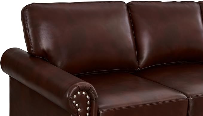 59 Faux Leather Pu Loveseat Underseat Storage Classic Love Seat Couch Elegance 2 Seat with Rolled Armrests Nailhead Trim Wood Legs Traditional Living Room Accent Sofa 2 Seat-Burgundy