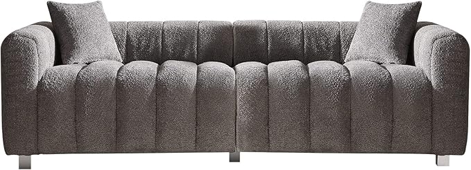 SZLIZCCC 87 Modern Upholstered Sofa Piano-Key Tufted Teddy Velvet Couch 3-Seater Comfortable Living Room &amp Office Sofa (Grey)