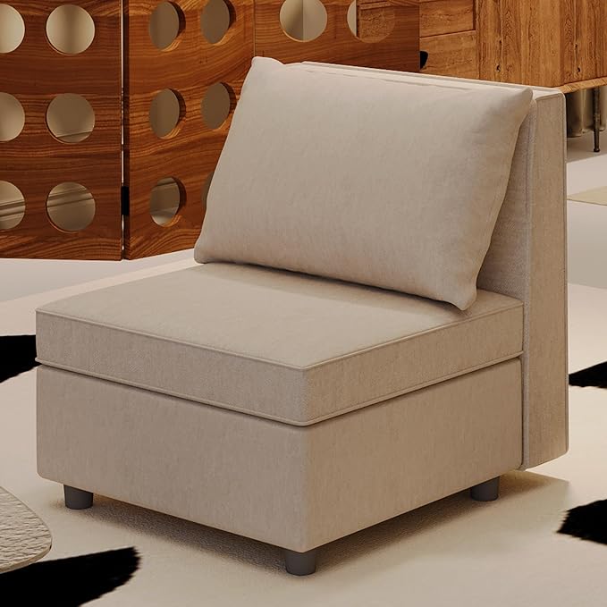 Ainfox Sectional Sofa Couches for Living Room - Convertible Armless Sofa Chair with Storage High Supportive &amp Soft Sponges Modular Sectionals Sofa for Apartment Office Small Space(Beige)