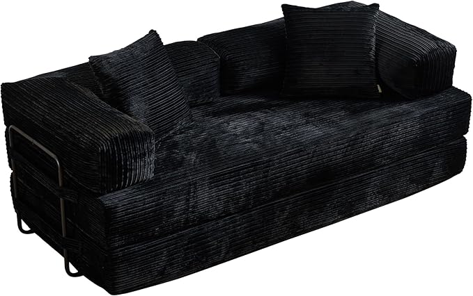 4-in-1 Folding Sofa Bed 78 Oversized Corduroy Sleeper Chair Convertible Loveseat to Floor Bed with Storage Pockets Boneless Design for Living Room Bedroom &amp Small Spaces