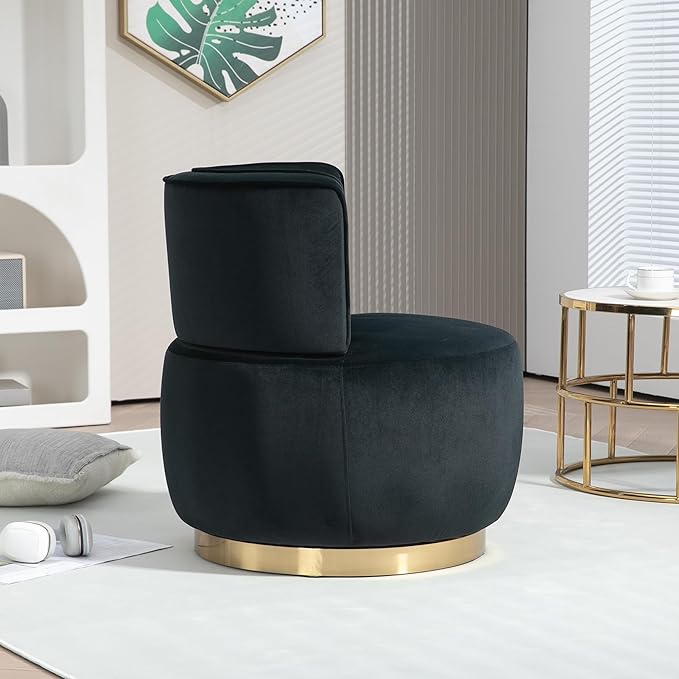 LUMISOL 360 Degree Swivel Velvet Barrel Chair Stylish Upholstered Cuddle Chair with Wrap Around Backrest and Angled Armrests Cozy Fluffy Accent Sofa for Living Room Bedroom Office Black