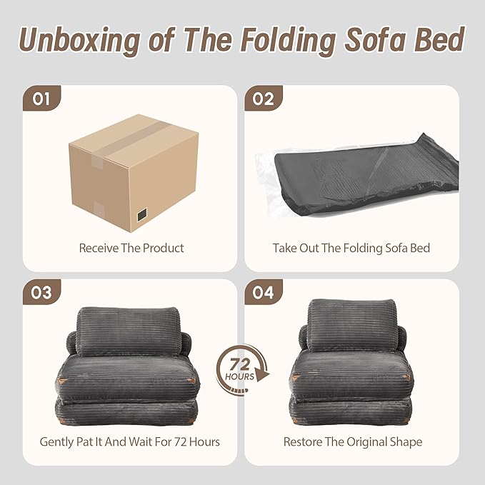 Folding Sofa Bed Convertible Sleeper Chair with Pillow Foldable Mattress Lounge Chair for Living Room Bedroom Portable Guest Bed Dark Grey