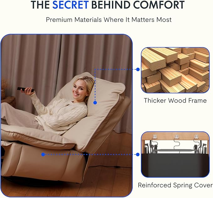 FLEXISPOT XR7 Power Swivel Recliner Chair for Adults Swivel Rocker Recliner Faux Leather Glider Rocking Nursery Chair Side Pocket 350 Lbs Capacity Living Room Bedroom Nursery Beige