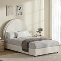 Twin Bed Frames with Round Headboard White Soft Upholstered Bed Frame Boucle Bed Frame for Kids Arch Shaped Modern Style No Box Spring Required Easy Assembly Light White
