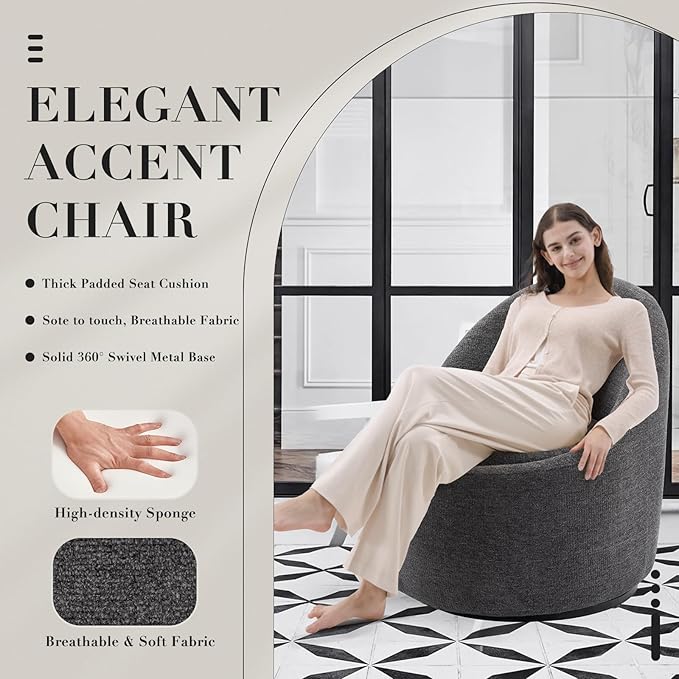 360° Swivel Accent Chair Mid-Century Modern Chair with Hidden Storge Small Swivel Chair with Arms for Living Room/Office-Dark Grey
