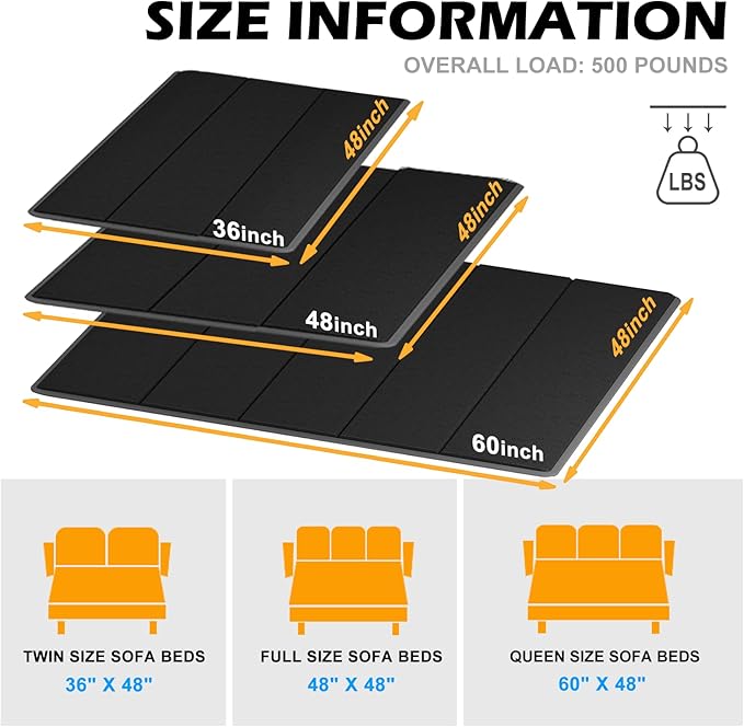 Sleeper Sofa Support Board 48''x36'' Twin Size Heavy Duty Solid Wooden Mattress for Pull Out Sofa Bed Foldable Design Bunkie Board Couch Accessories Enhanced Weight-Bearing Capacity