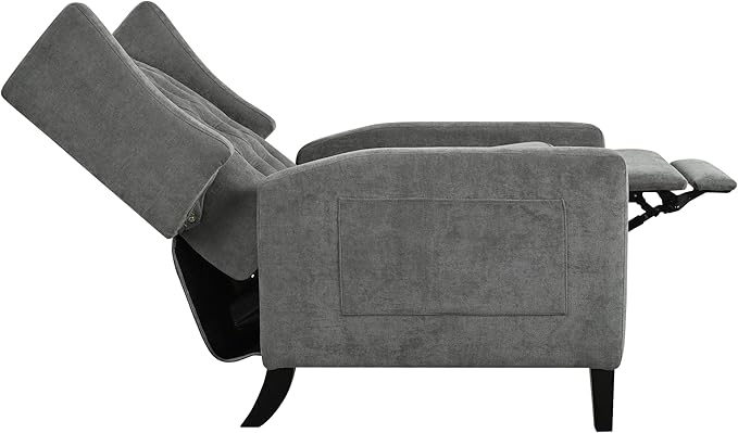 Pushback ReclinerComfortable Wingback Sofa Chair with Adjustable Backrest Tufted Fabric Upholstered ArmchairRetro Rivets Decorated Recliner for Living Room Bedroom Office Home Theater (USB Gray)