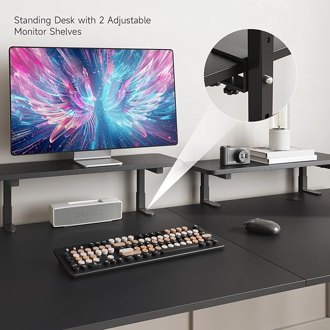 ONBRILL Standing Desk with 2 Adjustable Monitor Shelves 71 x 24 Inches Electric Stand Up Desk with Memory Controller and Adjustable Height from 28-46 inches for Computer Workstations Black