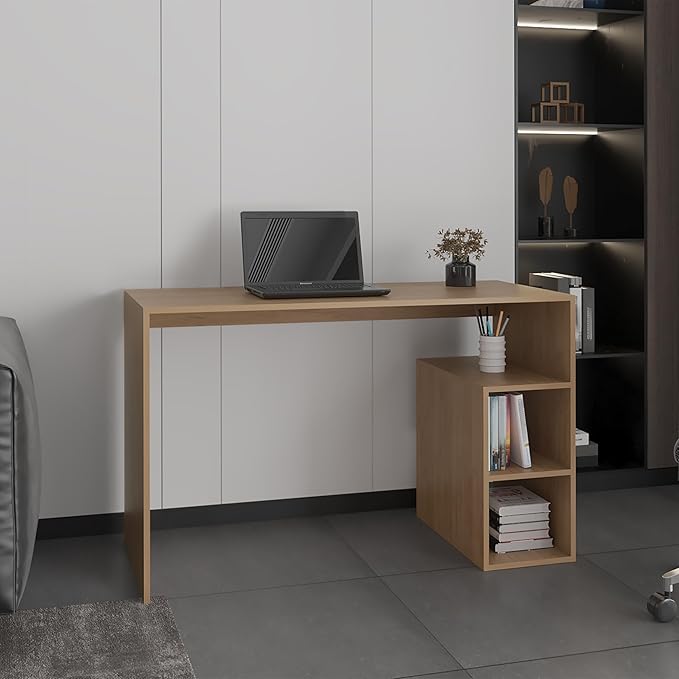 Light Pine Computer Desk with 3 Shelves - Compact Home Office Design
