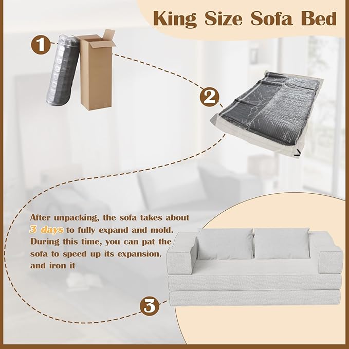80 Convertible Folding Sofa Bed 4-in-1 DIY Combination Fold Out Sleeper Sofa Bed King Size Loveseat sleeper Couch w/ Removable Armrests Chenille Floor Couch Small couches for small spaces (Beige)