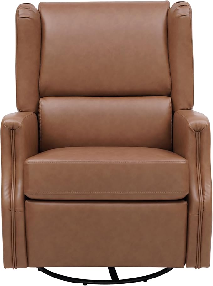 Flash Furniture Omma Swivel Glider Rocking Recliner Manual Wingback Recliner with 360 Degree Swivel for Living Room Bedroom or Nursery Cognac LeatherSoft