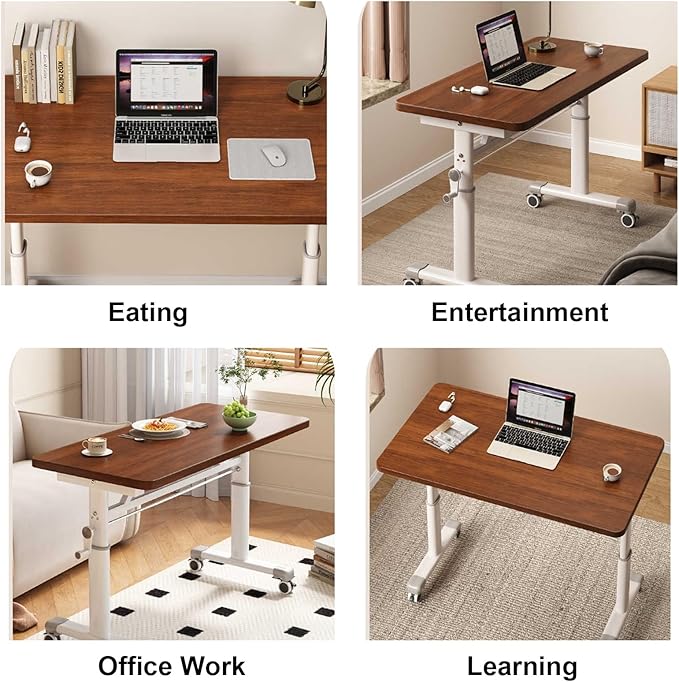 Manual Adjustable Desk Standing Desk Study Table Gaming Desks Movable Writing Table Computer Desks for Home Office Workstation Multifunctional Bedside Table(Light Brown120cm/47.24in)