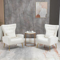 Button-Tufted Living Room Chairs Set of 2 WingBack Velvet Accent Chair Armchair with Lumbar Pillow Bedroom Chairs Vanity Chair Arm Chair with Golden Legs Cream