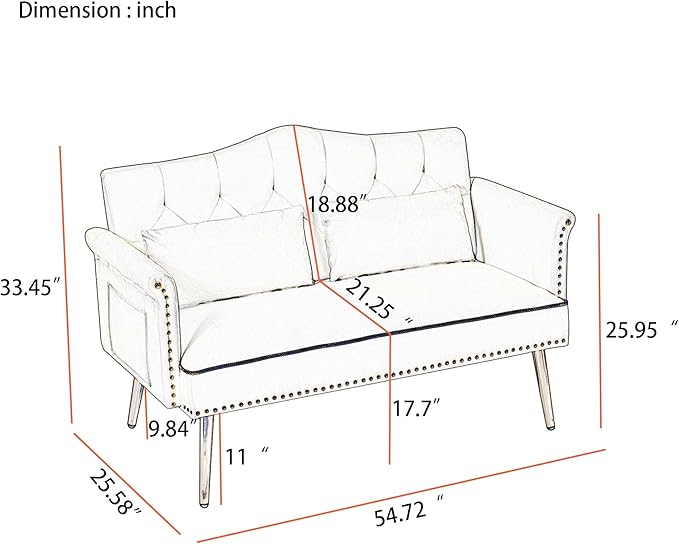 Velvet Loveseat SofaSmall 2 Seater Couch with Nailhead Trim and Side Pockets for Living Room Apartment (Black)