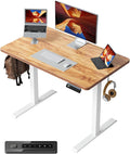 CubiCubi 32 x 20 Small One-Piece Standing Desk Adjustable Height Electric Computer Sit Stand up Home Office Workstation with 4 Memory Presets Headphone Hook Light Rustic