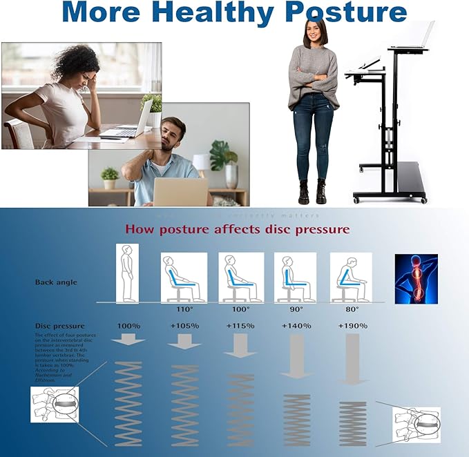 Portable Standing Desk Small Standing Desk with Wheels Standing Laptop Desk Mobile Standing Desk for Home Office Adjustable Standing Desk Stand Up Computer Desk Rolling Laptop Cart Black