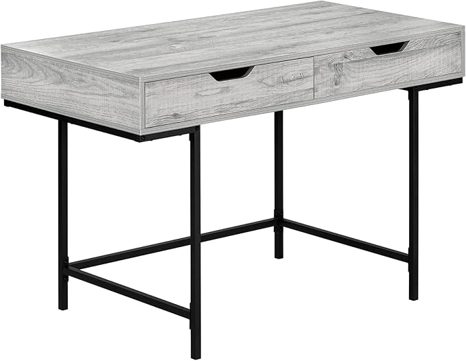 Penau Computer Desk for Home Office 48 Inches Grey Laminate Finish Black Metal Base 2 Storage Drawers Contemporary Style