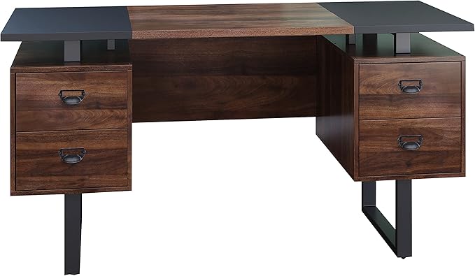 MODERION Computer Desk for Home Office with 4 Large Drawers Rustic Wood Writing Study Table with Metal Frame 59” x 21.7” x 29.5” Easy Assembly Brown and Black CTSZ20401WACM