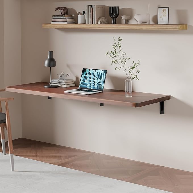 Floating Wall Mounted Table Desk with Pine Wood72 x 22 Workbench for GarageHome Office Desks with Heavy Duty BracketsWork Table for KitchenDiningLaundry (60 * 22 * 6.8 Inch)