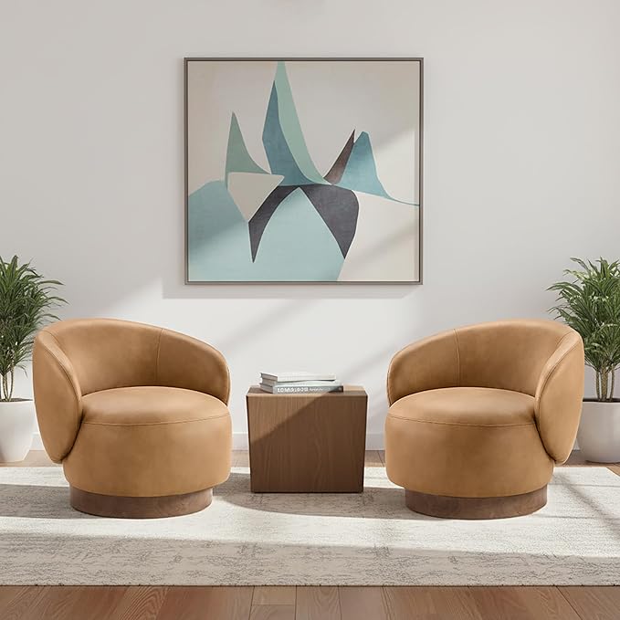 Swivel Accent Chair Modern Round Barrel Armchair with Upholstered Faux Leather for Living Room Bedroom Waitingroom1 BoxBrown