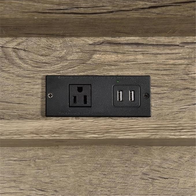 Pemberly Row Contemporary Gray Wood and Black Metal Desk USB Port and Electrical Outlet 48.75 in Wide Modern Design with Hidden Storage Levelers Home Office Workspace Furniture