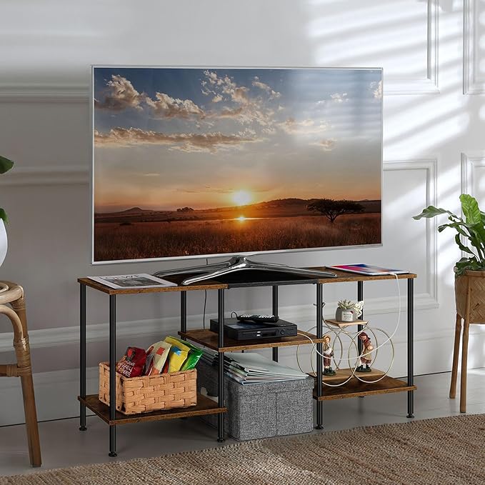 OYEAL Small TV Stand for Bedroom up to 50 inch Farmhouse TV Media Entertainment Center with Power Outlets &amp Storage Shelf Rustic TV Console Table for Living Room Rustic Brown