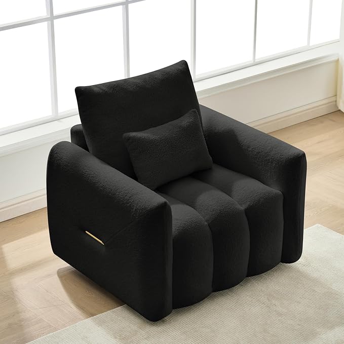 Black Oversized Armchair Teddy Cloud Sofa Couch Comfy Upholstered Sherpa Couch with Pillow Modern Deep Seat Single Accent Chair for Living Room Bedroom Office Apartment (Black)