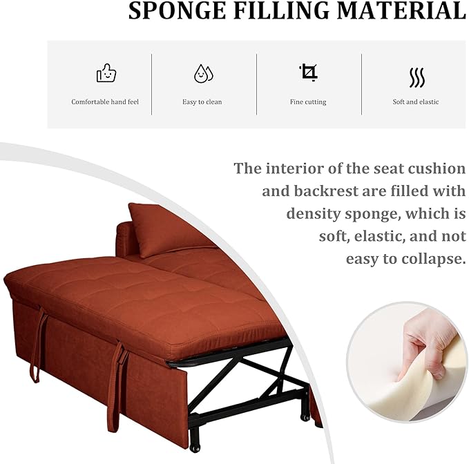 66 Red Sofa Sleeper Loveseat Sofa Bed Queen Size Pull Out Couch with 2 Pillows Pocket &amp Adjustable Backrest Small Couch Bed for Small Spaces Bedroom Apartment Living Room | Convertible Adj