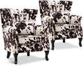 Accent Reading Arm Chairs Set of 2 for Living Room Bedroom Midcentury Modern Comfy Corner Sofa Chair Wingback Waiting Room Club Chair with Button Tufted Back &ampLumbar Pillow Fabric Cow