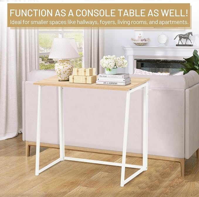 FurnitureR Folding Desk 31.5 Inches Foldable Simple Laptop Table Space Saving Computer Study Desk Compact Writing Workstation for Small Space Light Oak