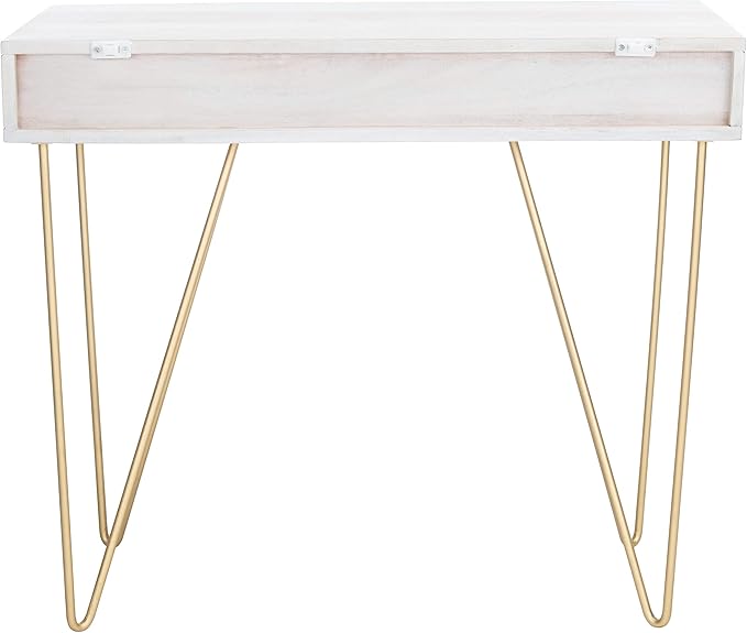 SAFAVIEH Home Office Collection Raveena White Wash and Brass 1-Drawer Hairpin Leg Desk
