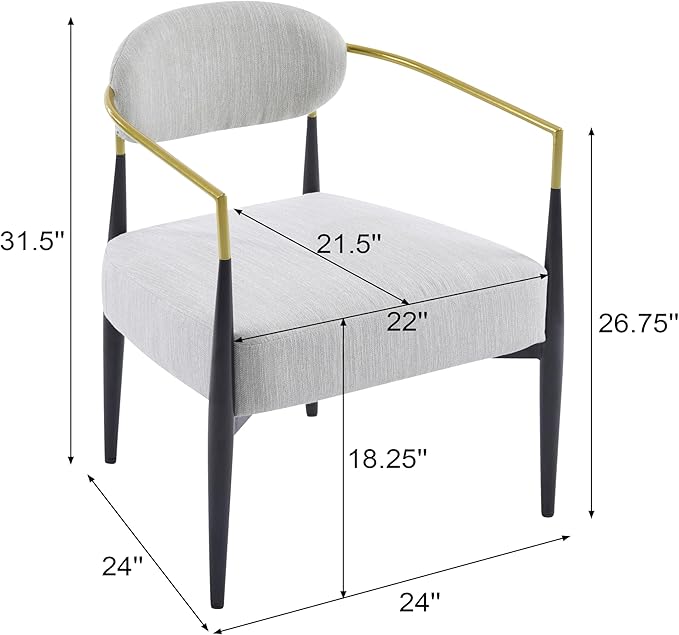 Christopher Knight Home Draxv Accent Chair Upholstered Club Chair Curved Backrest Armchair Metal Frame Tapered Legs Chic Accent Chair Soft Seating Chair for Living Room Reading Beige+Gold