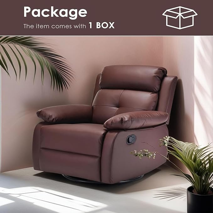 Swivel Rocker Recliner 360 Swivel Small Recliners with 30 Degree 90-150 Degree Angle Faux Leather Lift Chair for Home Theater Seating Adults Living Room Bedroom Brown