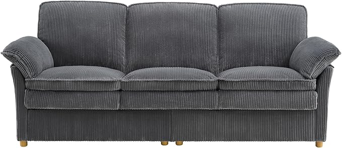 ONBRILL 86.6 Corduroy Couches for Living Room Comfy 3 Seater Sofa with Pillow-Top Armrest &amp Dual-Layer Cushions Mid Century Modern Couch for Bedroom Apartment Grey