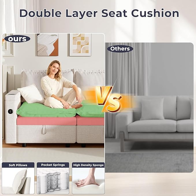 Middle Module for Modular Sectional Sofa Convertible Sectional Sofa Couch with Storage Sing Seat Accent Armless Chair DIY Combination Beige Chenille