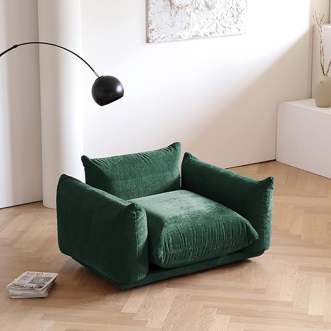 JACH Mid-Century Comfy Sofa Couch with Thick Cushion Chenille Single Accent Chair Deep Seat Couches 50 Plush Sofas Furniture for Small Spaces Living Room Bedroom Green