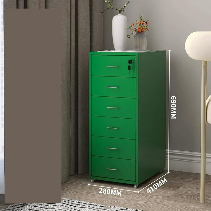 File Cabinet Six Drawer Cabinet Office with Lock Storage Cabinet Iron Data File Storage Cabinet (Color : Green)