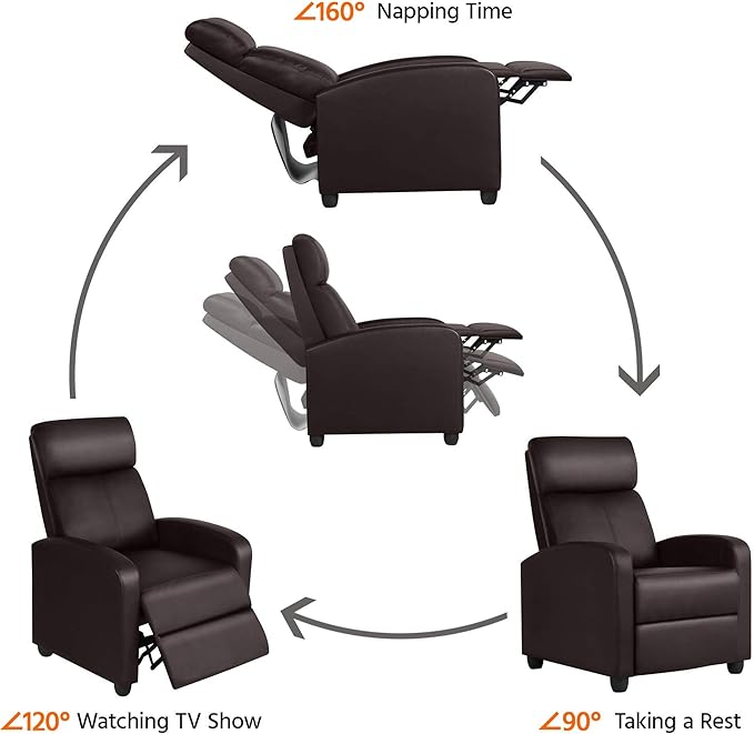 Topeakmart PU Leather Recliner Chair Living Room Single Sofa Home Theater Seating with Lumbar Support Overstuffed High-Density Sponge Manual Push Back Recliners Brown