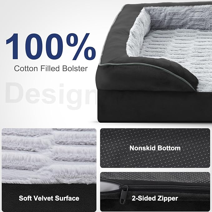 FURTIME Orthopedic Dog Bed for Extra Large Dogs - XL Plus Waterproof Dog Sofa Beds Supportive Foam Pet Couch Bed with Removable Washable Cover Waterproof Lining and Nonskid Bottom Black