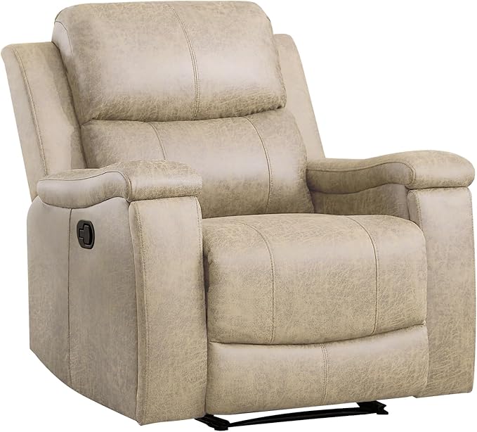 EBELLO Recliner Chair Single Overstuffed Sofa Recliner Breathable Faux Leather Manual Reclining Chairs with Hidden Cup Holder Arm and Back for Adults Living Room Bedroom Beige