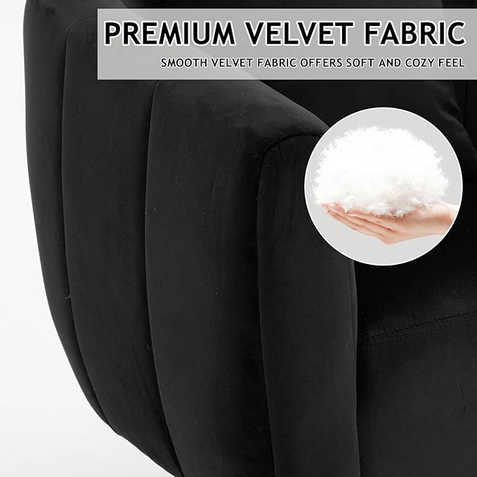 Karl home Velvet Accent Chair Set Barrel Chair with Ottoman Modern Club Chair Reading Armchair with Lumbar Pillow for Living Room Bedroom Study Room Home Office Black