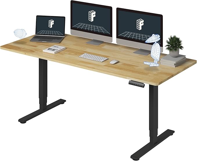 FlexiSpot E6 Solid Wood 3-Stage Dual Motor 71 x 30 Electric Standing Desk Holds 220 lbs Adjustable Height w/ Memory Presets Butcher Block Rubberwood Desktop &amp Black Frame Ships in 2 Boxes