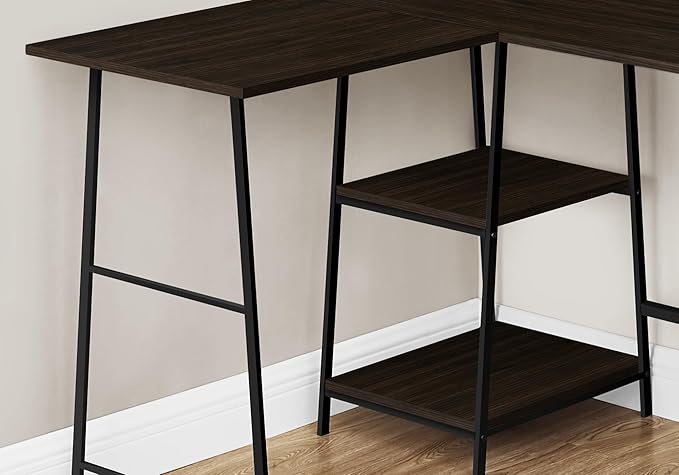 Monarch Specialties 7590 Computer Desk Home Office Corner Storage Shelves 48 Shape Work Laptop Metal Laminate Brown Contemporary Modern Desk-48 Top 42L x 47.25W x 30H ESPRESSO/BLACK