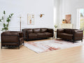 3 Piece Living Room Sofa set Mid-Century Modern Upholstered Couch Chair Faux Leather Sofa Couch with Iron Frame and Upholstered Armrest Backrest Cushion for Living Room Office Apartment (Brown)
