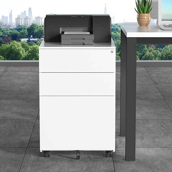 HASMI Filing Cabinet 3 Drawer Storage Cabinet Metal Mobile File Cabinet Under Desk with Wheels Printer Stand for Home Office White Storage Cabinet yuqing2022